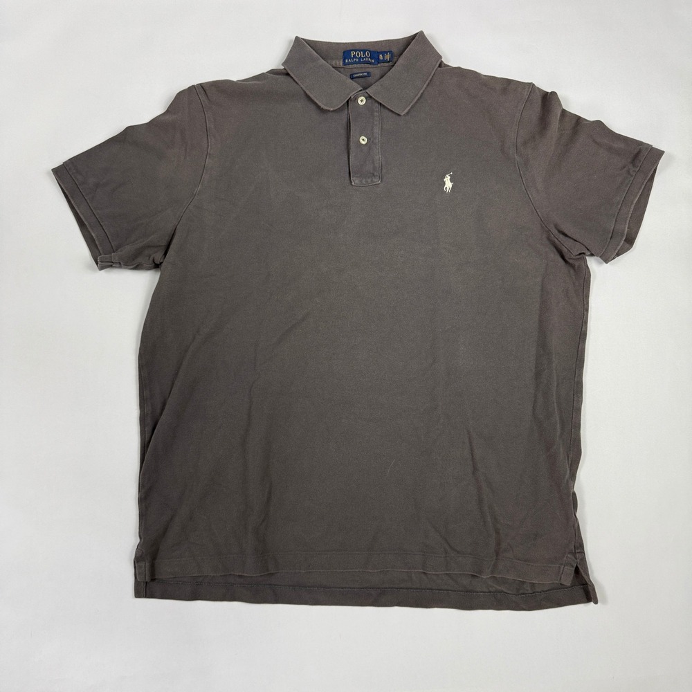 Polo Ralph Lauren Mens XL Classic Fit Polo Shirt Gray Short Sleeve Cotton Pique